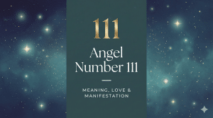 111 angel number meaning, gold 111 on a starry teal background