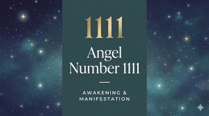 1111 angel number meaning, gold 1111 on a starry teal background