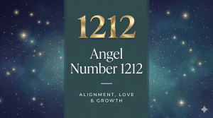 1212 angel number meaning, gold 1212 on a starry teal background