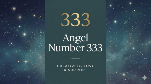 333 angel number meaning, gold 333 on a starry teal background