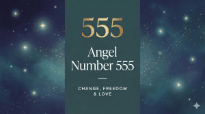 555 angel number meaning, gold 555 on a starry teal background