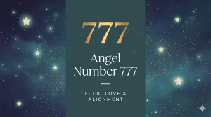 777 angel number meaning, gold 777 on a starry teal background