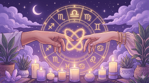 7th house profection year two hands meeting with intertwined golden rings