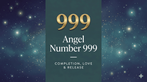 999 angel number meaning, gold 999 on a starry teal background