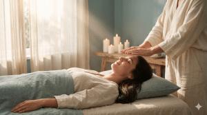 woman relaxing during a reiki session showing what reiki feels like