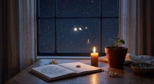 Night sky seen through a window, the Saturn Neptune conjunction in Aries 2026