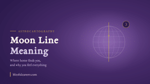 Deep purple graphic with a wireframe globe and a gold Moon line running through it, titled Moon Line Meaning
