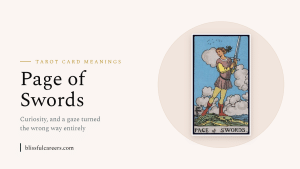 Page of Swords tarot card meaning, the card shown on a warm cream background